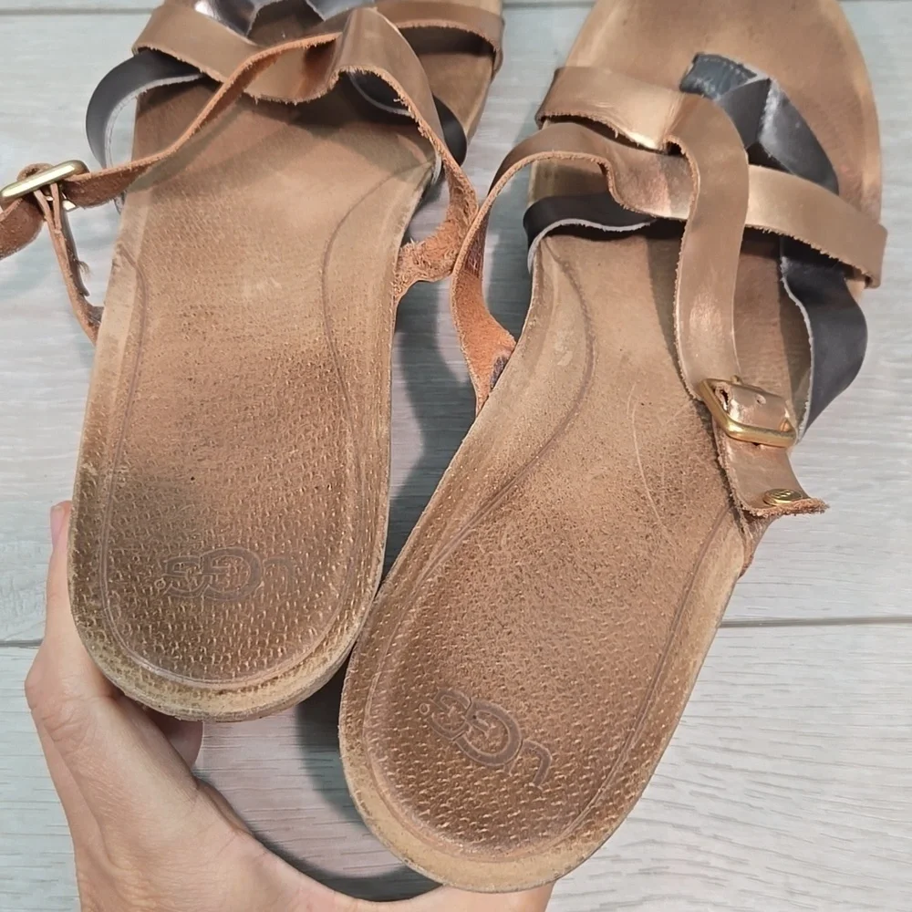 UGG Australia Metallic Leather Strappy Wedge Sandals Shoes Sz 10